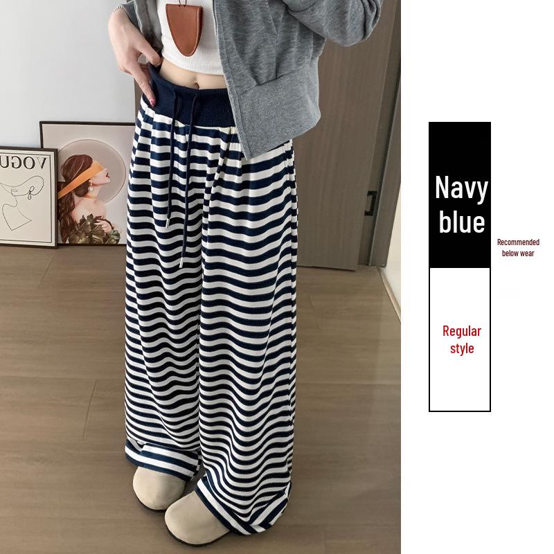 

Women s High-Waisted Striped Wide-Leg Pants: Relaxed, Draped, Versatile, Slimming Casual Wear for Spring and Autumn. Extra Large