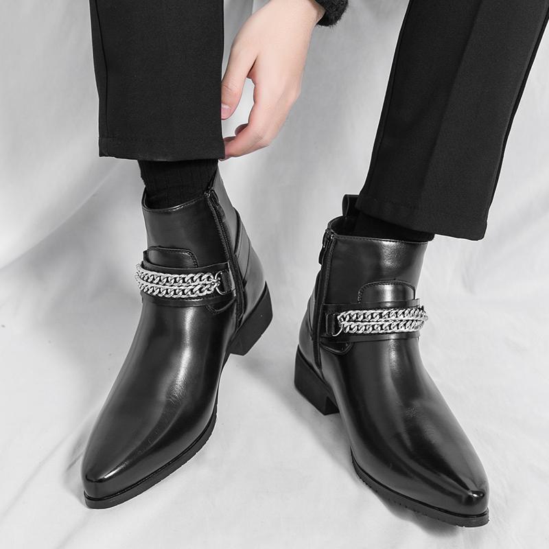 Fashionable Pointed Men'S High Top Chelsea Boots Brand Comfortable Business Casual Boots Street Man Motorcycle Boots Sizes 38-46