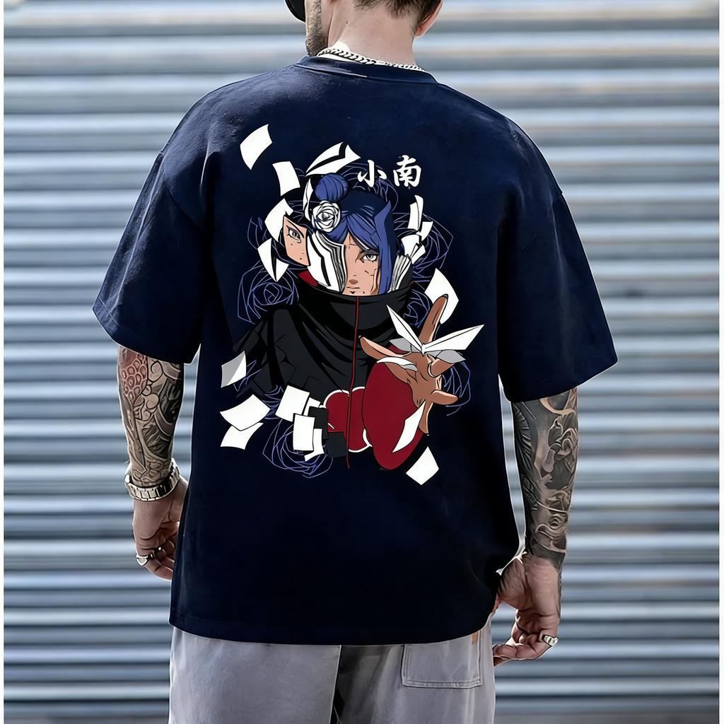 Naruto Kona Akatsuki Paper Ninja Tshirt Mens Anime Pattern Printed Short Sleeve Fashion High Quality Trendy Pure Cotton Top