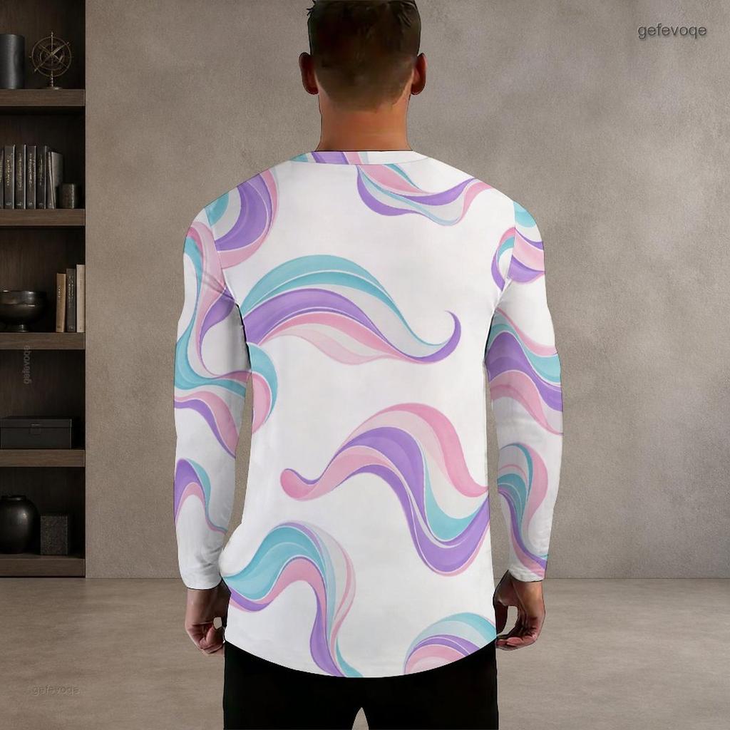 Men s Plus Size Round Neck Long Sleeve Printed T Shirt White Green Pullover Straight Hem