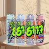 1PC Bright Six Seven Graffiti Number Art 750ml Color Plastic Sports Water Bottle Leakproof Flip Straw Lid Suitable for Sports Office Home Use