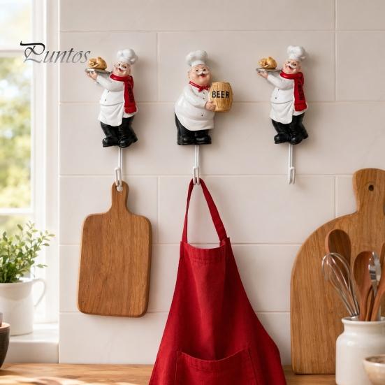 No Damage Wall Hook Cute Chef Shape Hook, Strong Resin Kitchen Punch Bearing Capacity Adhesive Backing Decorative for Home Hang Utensils Dishcloths