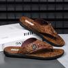 Men's Thong Flip Flops Leather Faux PU Non-Slip Wear-Resistant Soft Sole Athletic Versatile Stylish Casual