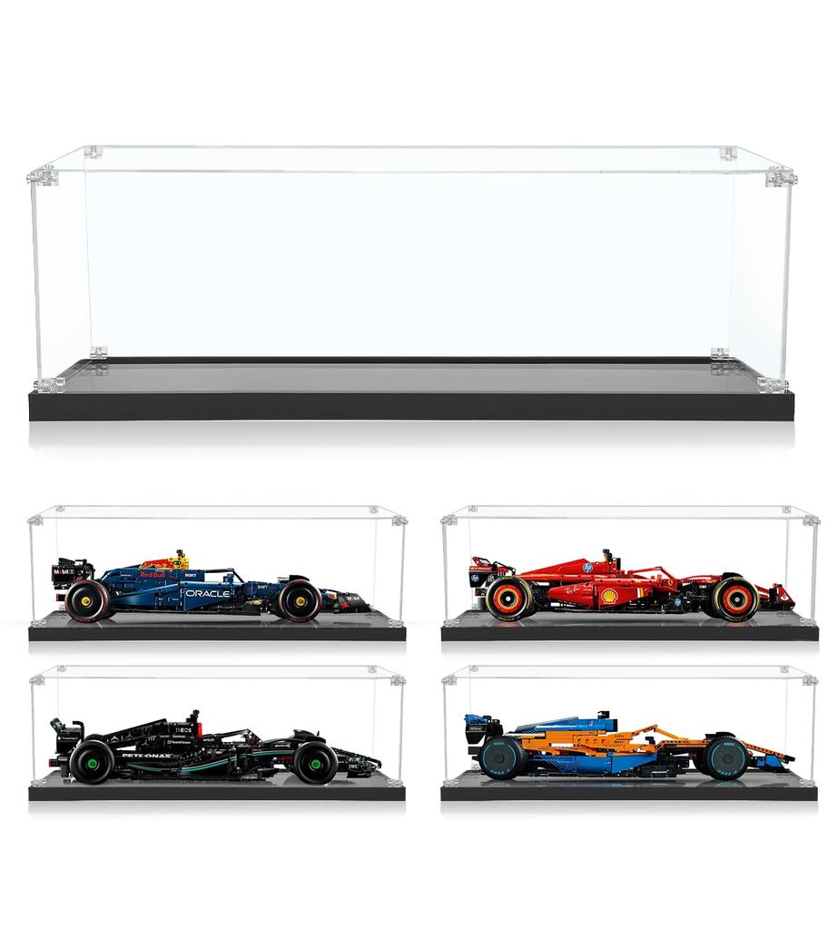 Sungvool Building Blocks F1 Race Car Acrylic Display Box with LEGO Technic F1 Race Freestanding Black Base Storage Reinforced Construction to Protect