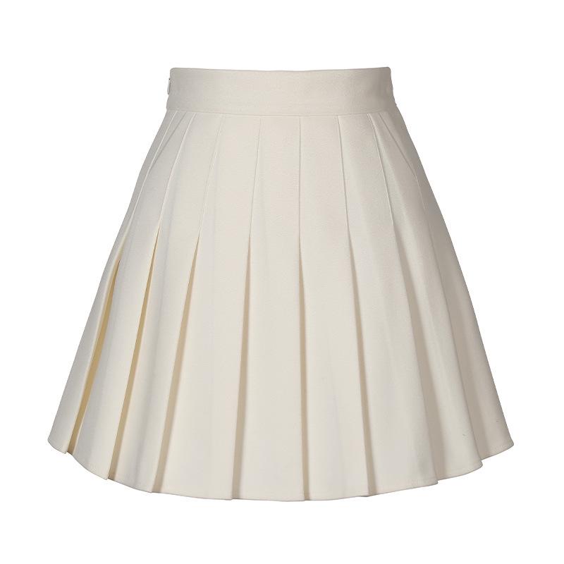 Khaki Vlněná A-line Skládaná Sukně s Vysokým Pasem pro Podzim Zimu - Dámská Krátká Sukně