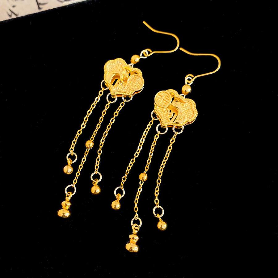 Silver Needle New Chinese Simple Diamond-encrusted Lucky Bag Fringed Earrings, Earrings, Exquisite Versatile Earrings