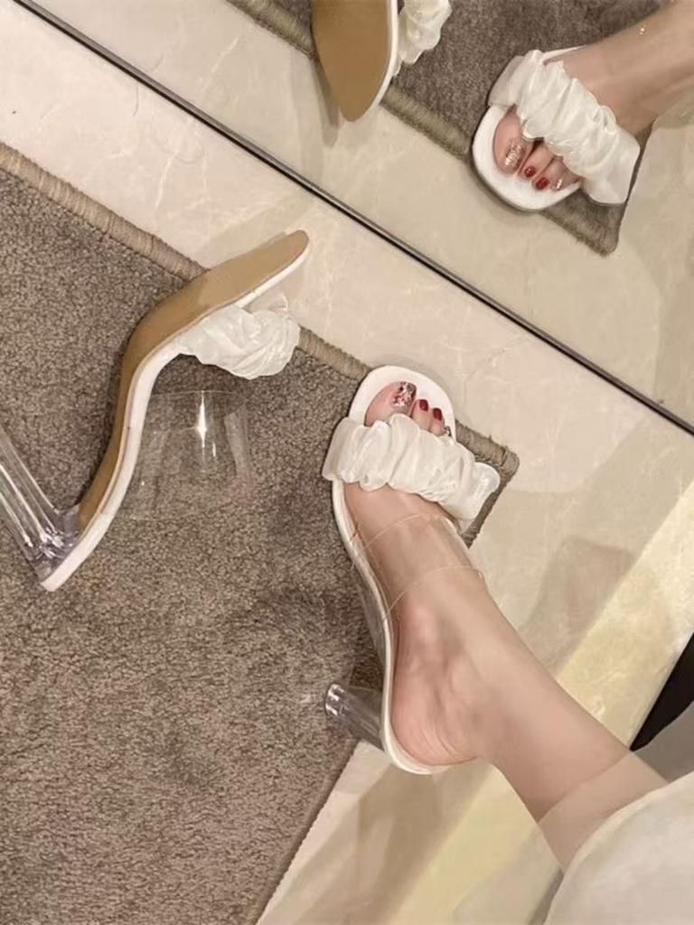 2025 Summer New French Crystal Slippers Wear High Heels Non-slip and Thin High Heels Sandals Versatile High Heels