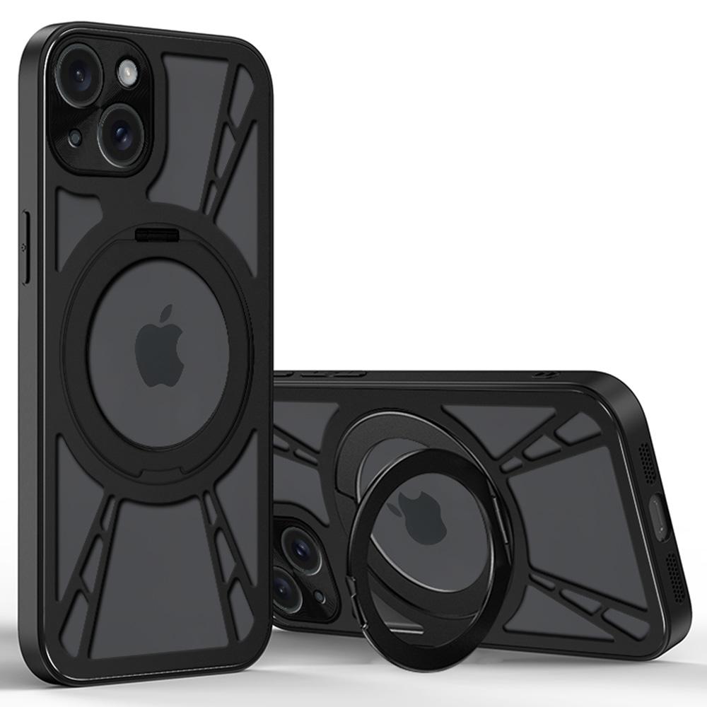 

Для iPhone 13 Чехол Магнитная подставка Полая теплоотводящая Силикон+ПК+Металлический бампер Чехол для телефона Black