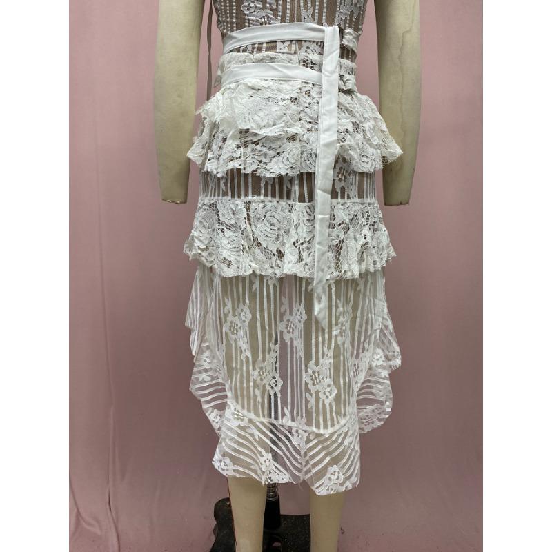 Women's Summer One-button Irregular Lace See-through Halter Dresses