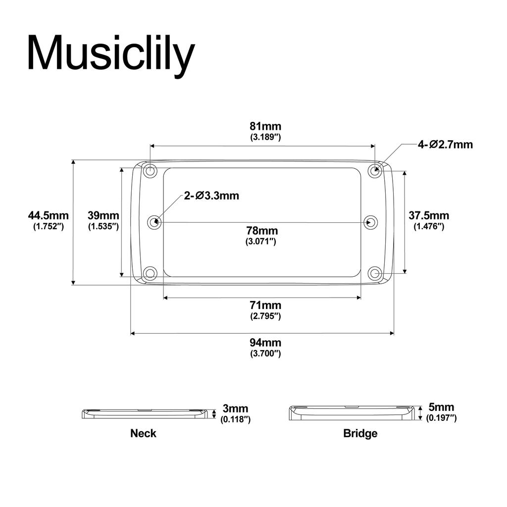 Musiclily Ultra Flat Bottom Humbucker Escutcheon for Epi SG Electric Silver Set, Aluminum, Guitars, (3mm + 6mm)