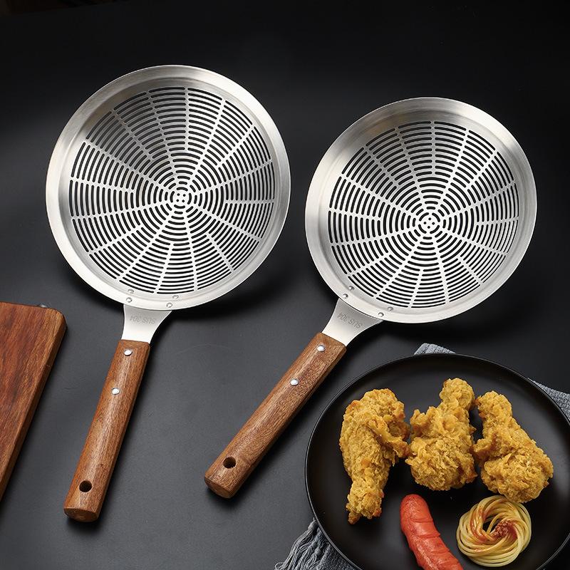 304 Stainless Steel Kitchen Large Colander Wooden Handle Strainer French Fries Filter Scoop Noodle Dumplings Sieve Skimmer