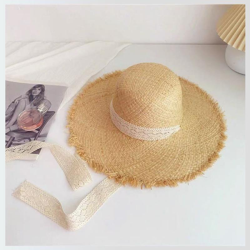 Hollow Lafite Straw Hat Women's Summer Seaside Beach Sunshade Sunscreen Hat Big Brim Sun Hat New