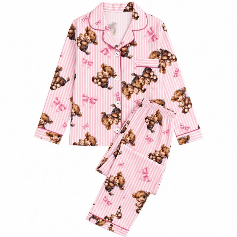 2026 Long Sleeve Cat Pajamas Set Middle-Aged Women Milk Silk Loungewear S-XL