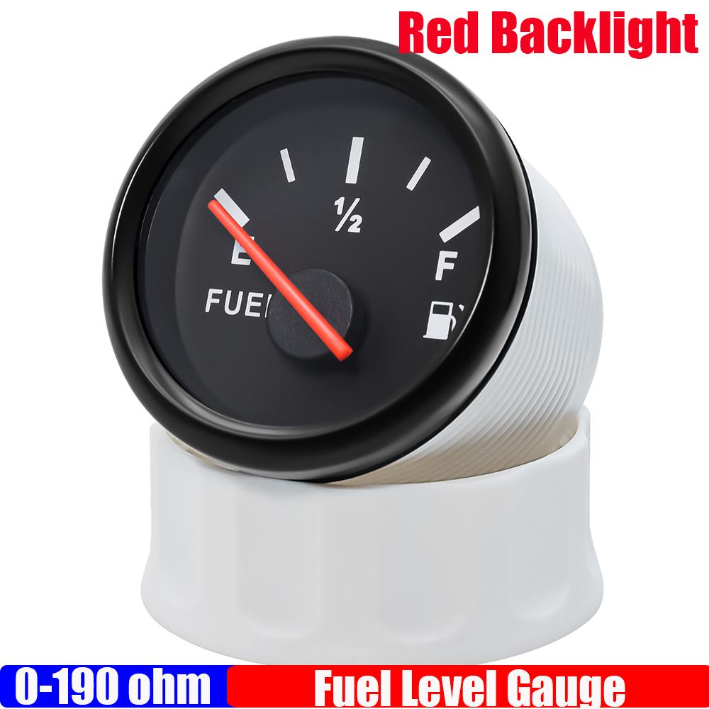 0-190 OHM 2" 52mm Fuel Level Gauge with Red Light + Fuel Level Sensor 130mm 230mm 270mm 530mm for All Auto Boat Yacht 12V 24V