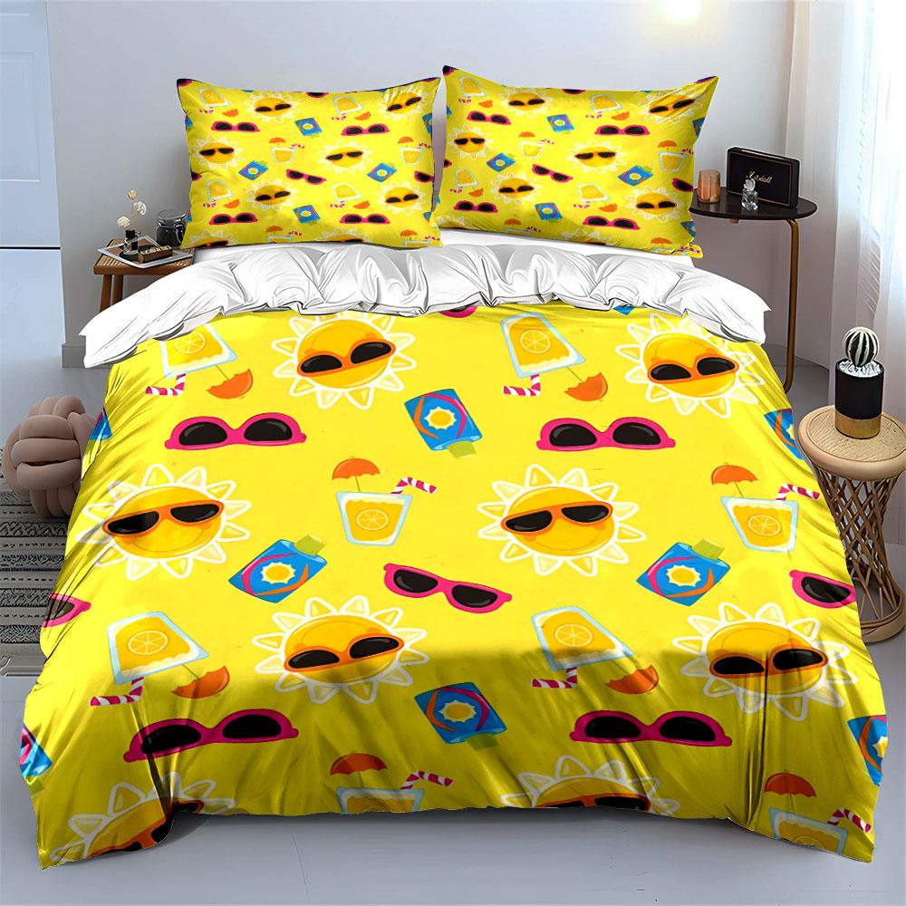 "Yellow Sun and Sunglasses Set" Bedding Duvet Cover Set Duvet Cover Pillowcases (1 * Duvet Cover 2 * Pillowcases, Without Duvet Insert)