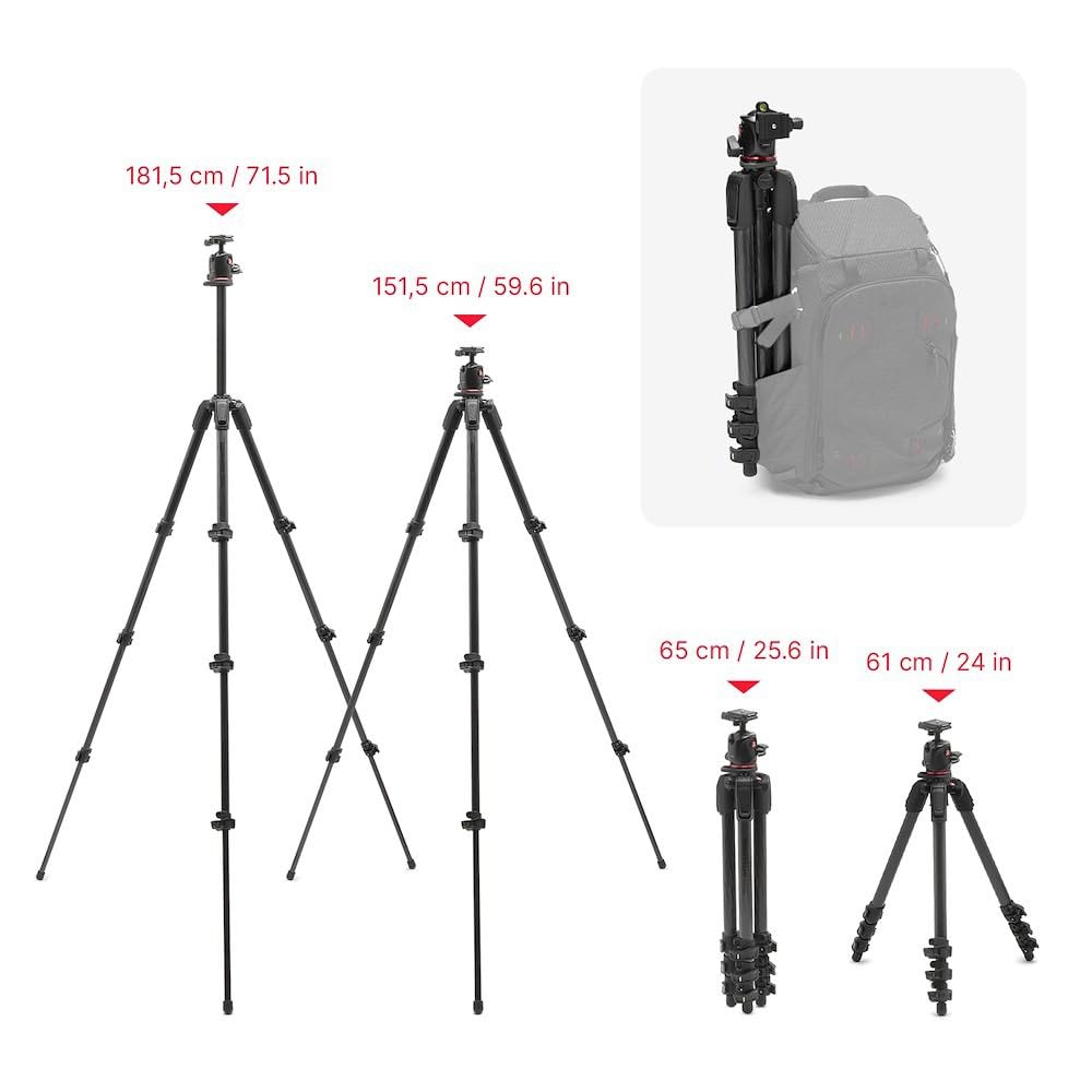 Manfrotto Aluminum Tripod with XPRO Ball Head and Q6 Head Total Black MK055XPRO3-Q6T 3-Section Kit, Arca-Swiss Compatible,