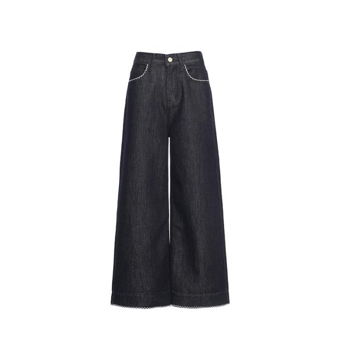 Women s 2025 Dark Blue Loose Wide-Leg Jeans - Slimming Drape Denim XL