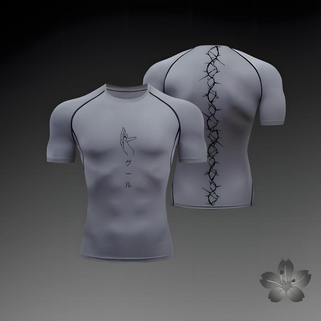 2026 Anime Graphic Compression Shirts for Men Athletic Quick Dry Tshirts Tees Tops Gym Workout Undershirts Short Sleeve Rash Guard