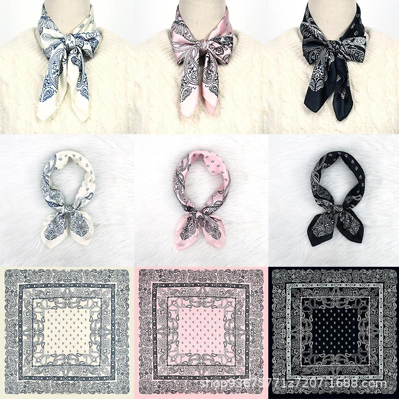 Versatile and practical 71 imitation silk double cashew flower square scarf scarf new black fashion women's neck silk scarf