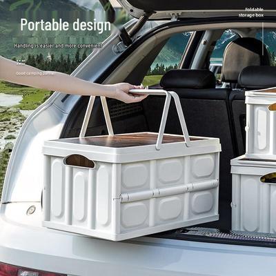 Changbaosen 30L Foldable Outdoor Camping & Car Storage Box with Wooden Lid and Handle