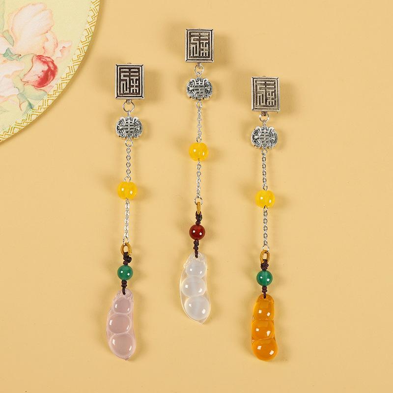 Original Natural Chalcedony Ping An Fudou Cheongsam Press Pendant Women's Retro Medium Fringe Pendant Hanfu Brooch