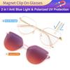 New Fashion 3 In-1 Glasses Metal Frame Cat Eye Anti Blue Light Glasses With 1Pc Magnetic Clip-On Sunglasses Lenses