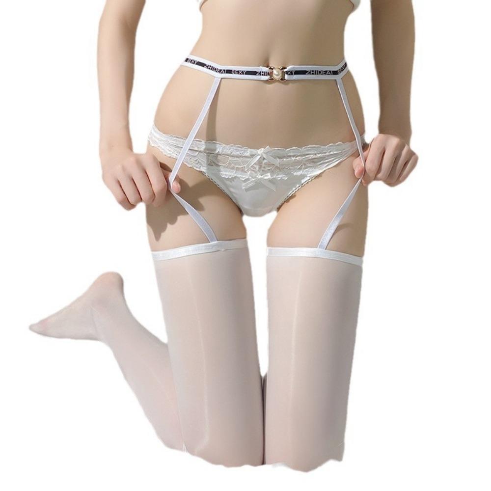 Qinghe Sexy Pure Desire Wind Oil Light Suspender Integrated Socks Women's High Sense Pearl Belt Black Silk Internet Celebrity Sex Stockings