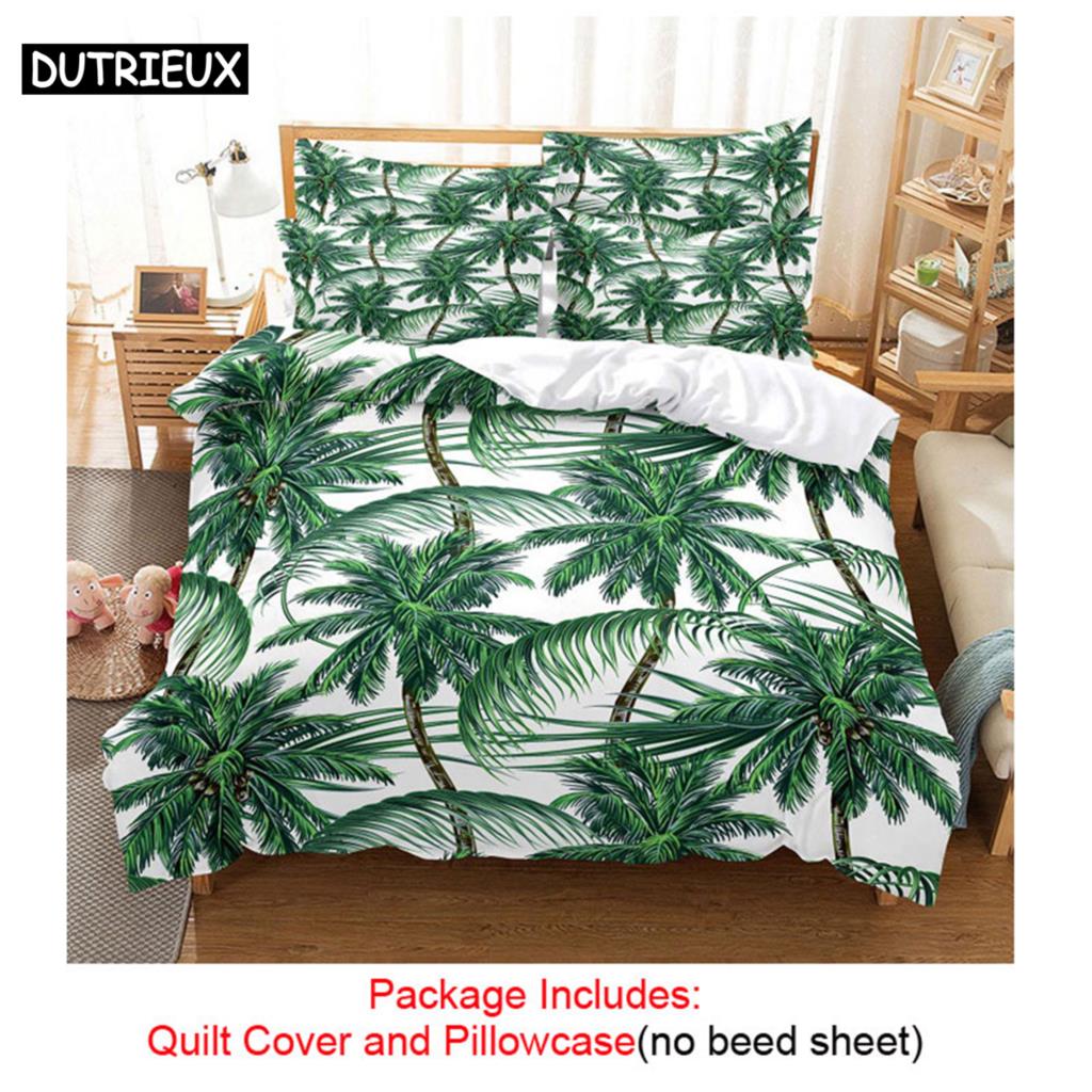 Quilt Duvet Cover Bedding Set Pillowcase Linens Green Plant 3D Queen King Size Double Bed Full Single 220x240 200x200 Bedroom