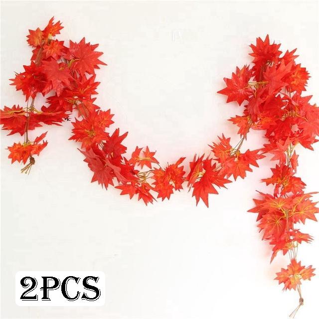 

2.4m Simulation Maple Leaf Bunch Artificial Cloth Autumn Maple Leaf Rattan Garland Hanging Decor Thanksgiving Party Home Decor