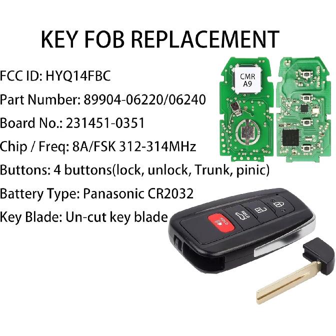 Smart Key for Toyota Camry 2018-2023, Alliskeys Key Fob Fit for HYQ14FBC 231451-0351 89904-06220 89904-06240