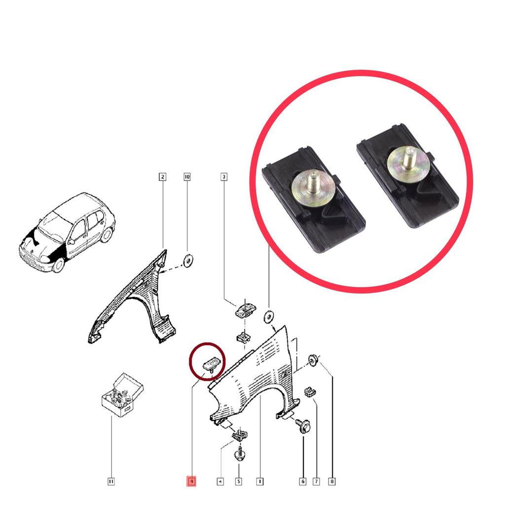 BSP649 2 Delar Framskärm Vinge Monteringsplatta för Renault Clio Ypsilon MK2 Espace MK4 Thalia Scenic Megane MK1 7700842510