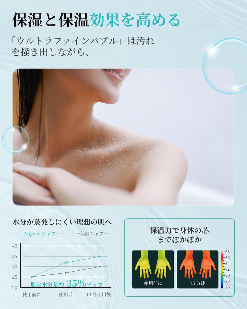 Anycee Shower Handheld Water Shower 3 Pore Skin Scalp Gentle Includes Easy Bathroom Faucet Head, Micro-Nano Bubble, Stop, Water-Saving Head, Modes,