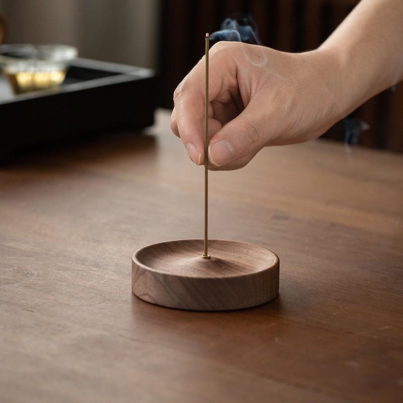 Solid Wood Incense Stick Handmade Tea Ceremony Round Incense Burner Agarwood Tray Holder Ash Catcher Bowl Incense Burners