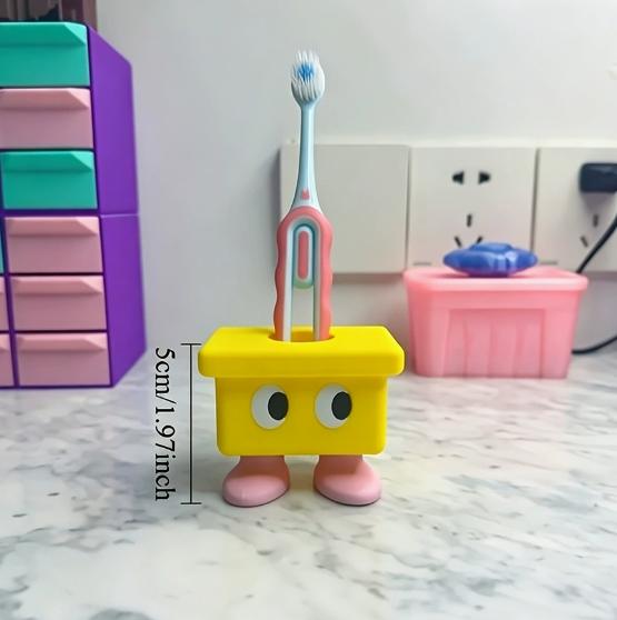1Pc Cute Cartoon Small Stool Shaped Toothbrush Holder No Drill Kids Bathroom Wall Storage Organizer Rack