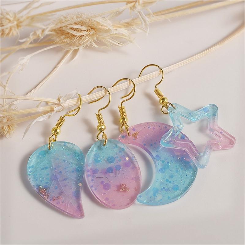 Star Leaf Heart Moon Silicone Mold with Hole Earring Pendant Molds for Women Girl Teen Star Moon Resin Earring Moulds