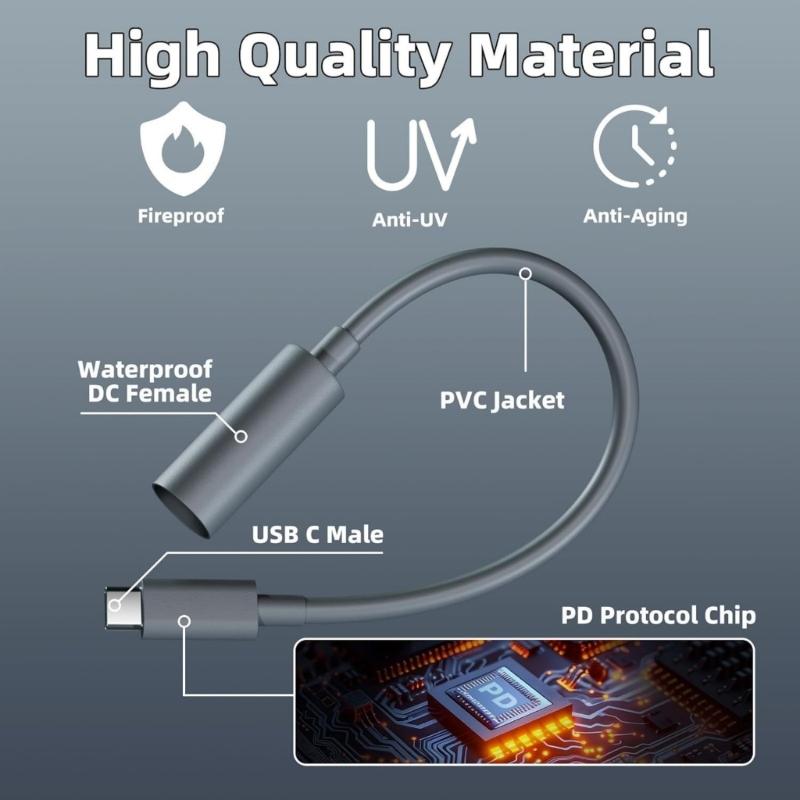 Portable Power Connector Cable Flexible Type C Adapter Male to Female Waterproof Power Converter Adapter for Mini