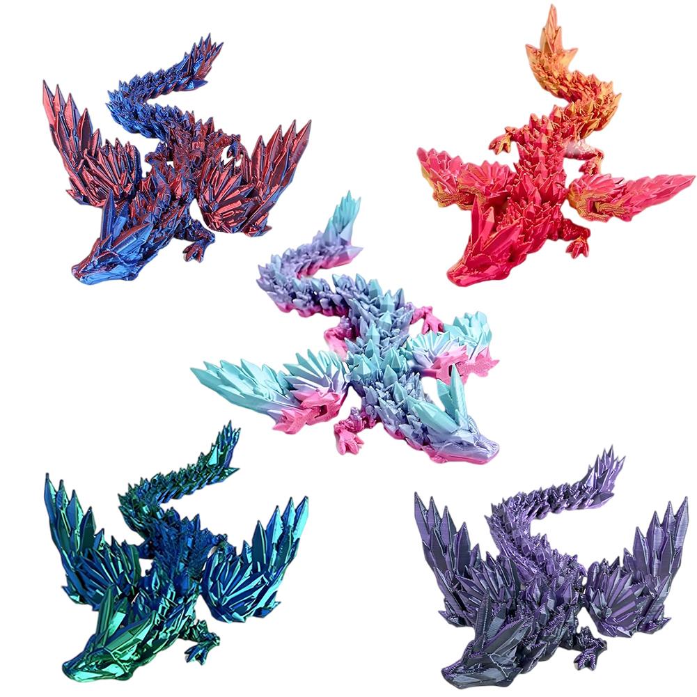 5pcs 3D Printed Crystal Dragon Articulated Dragon Fidget Toy Flexible Joints Dragon Figurine Birthday Gift for Boys
