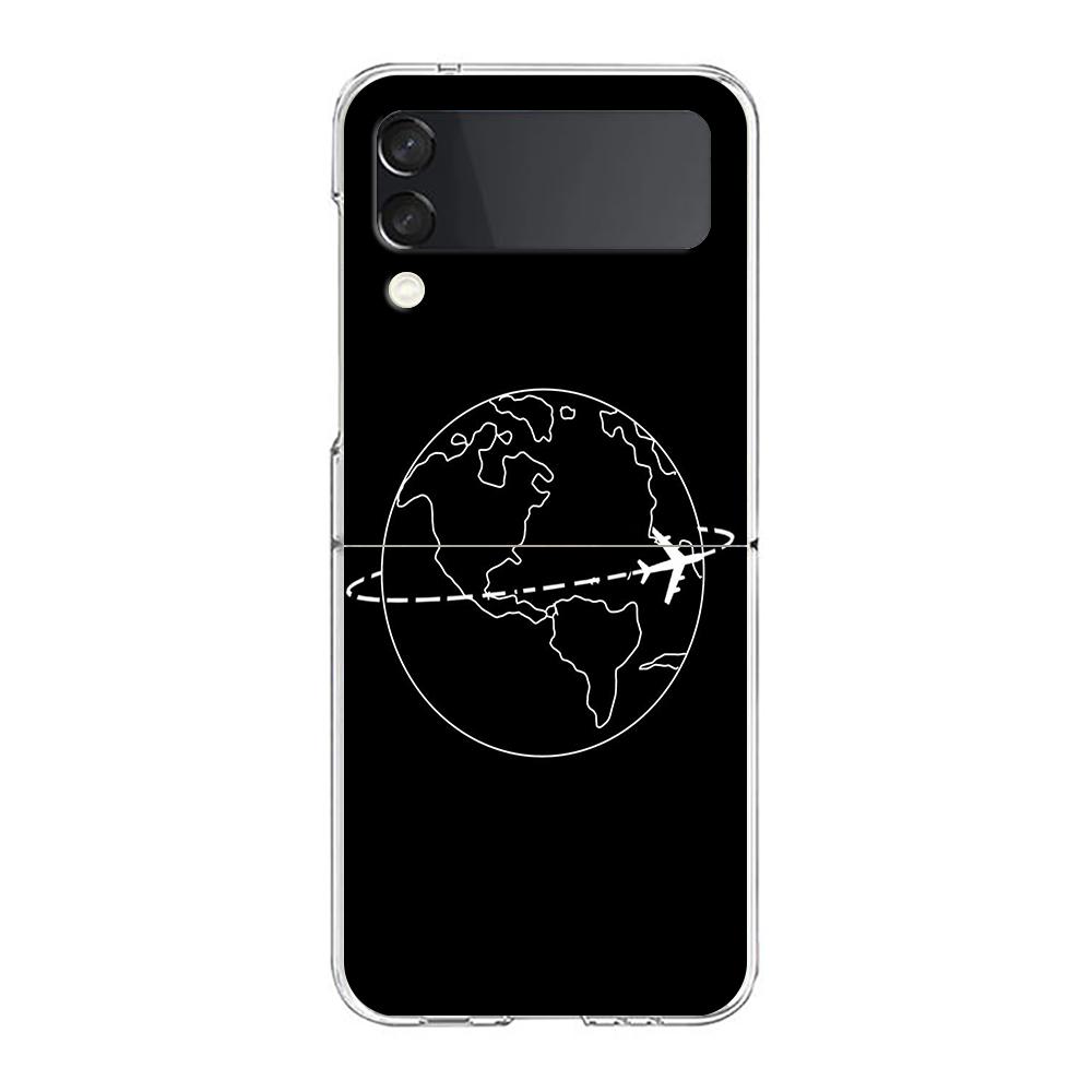 Phone Case For Samsung Galaxy Z Flip 3 4 5 Hard Folding PC Cartoon World map scenery direction For Samsung Z Flip 6 Cover