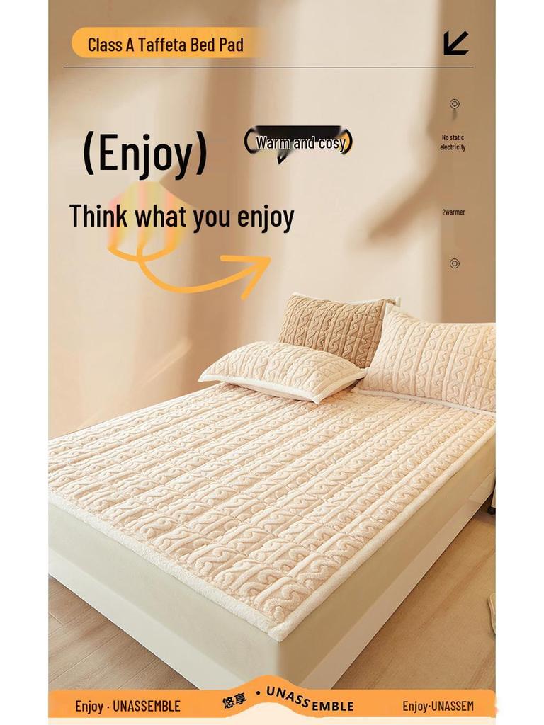 Winter Verdickte Taft Samt Matratzenauflage - Weiche Milch Samt Bettwäsche für Wohnheim, Einzel- oder Doppelbett