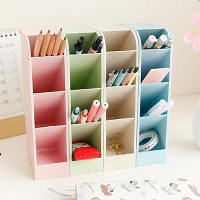 Multi-function Desktop Four Compartments Storage Tray Office Pen Pencil Holder Standable Rectangle