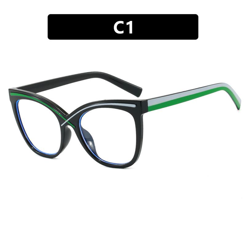 Square cat s eye large frame X cross flat mirror anti-blue light plain glasses frame ins photo catwalk glasses frame women as pictured