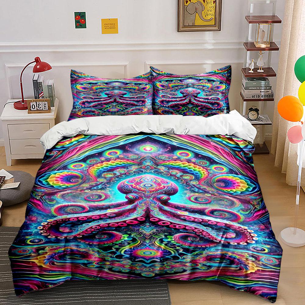Colorful Psychedelic Octopus Design. Bedding Sets Duvet Cover Sets Duvet Covers Pillowcases(1 * Duvet Cover 2 * Pillowcases, Without Duvet Insert)
