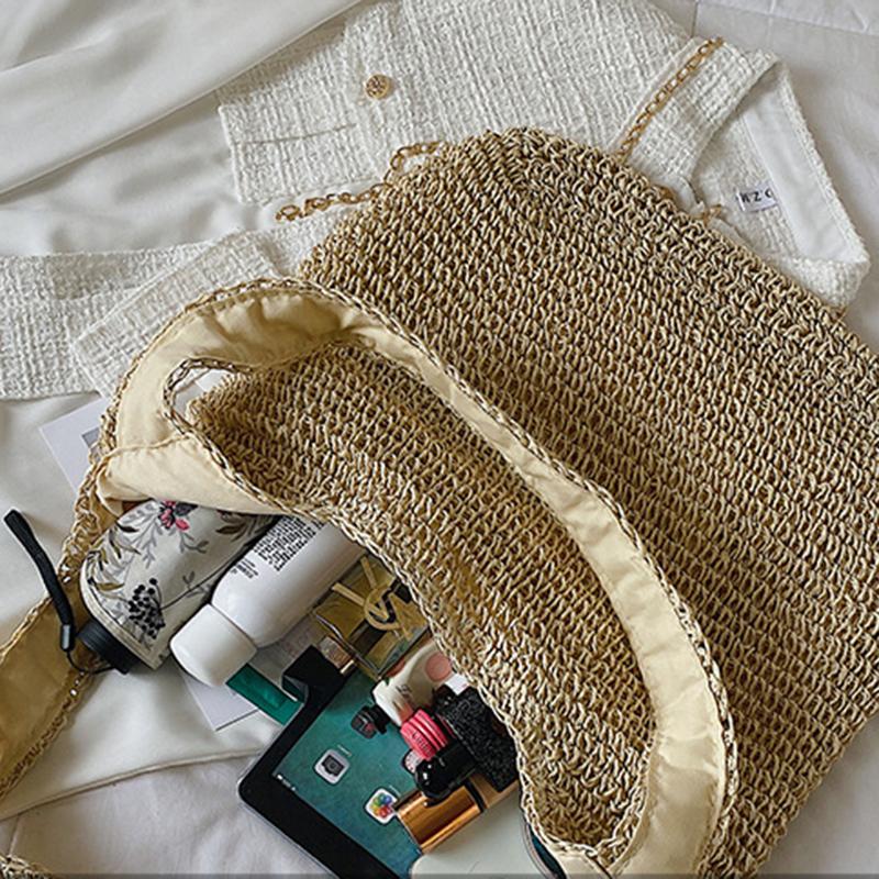 Yogodlns Borsa da spiaggia estiva per donna Borsa a tracolla intrecciata fatta a mano Borse da spiaggia per le vacanze al mare Borsa per ascella di grande capacità