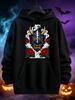 unisex Hoodie, Halloween, Japanese Oni Demon with Roses And Lightning, Pullover Sweatshirt, Streetwear Gothic Style, Autumn Winter Party Wear, Front G