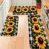 Sunflower Buffalo Plaid Kitchen Mat Decor Non-slip Hallway Balcony Laundry Rugs Bathroom Door Mat Bedroom Floor Mat Decor