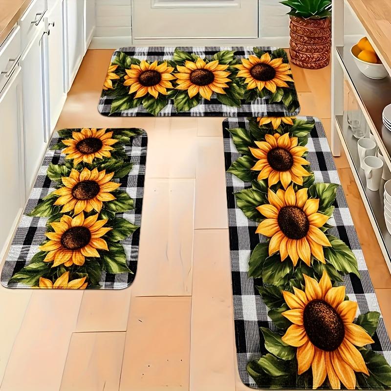 Sunflower Buffalo Plaid Kitchen Mat Decor Non-slip Hallway Balcony Laundry Rugs Bathroom Door Mat Bedroom Floor Mat Decor