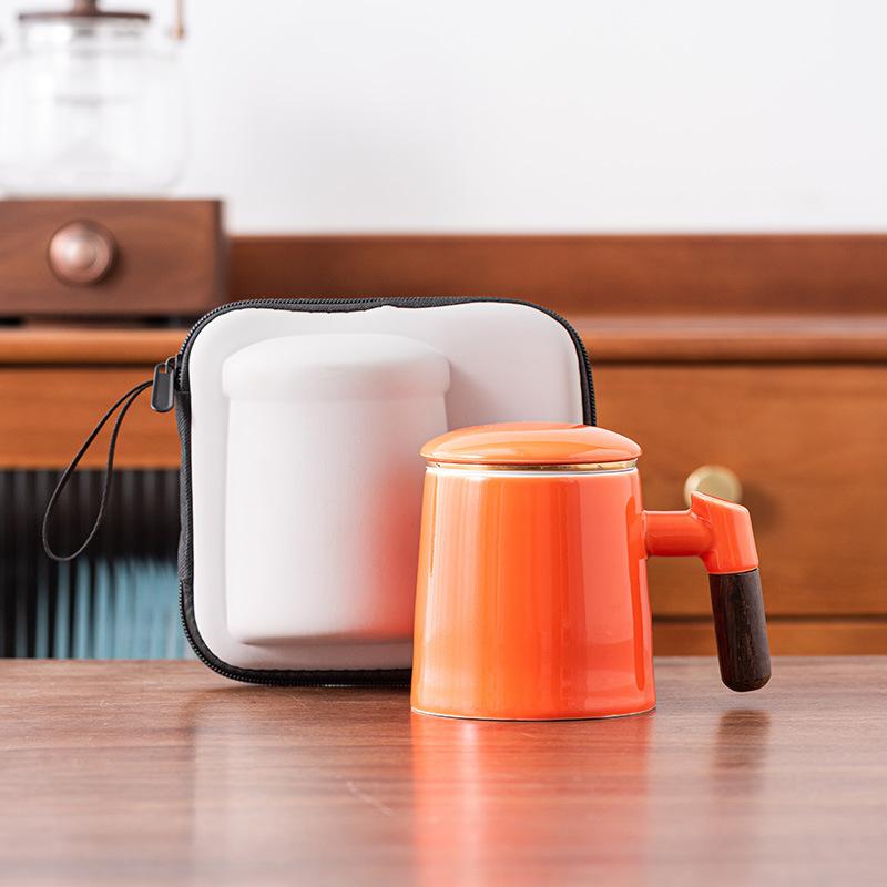 Jade porcelain office mug with lid filter tea water separation teacup ceramic mug portable gift box gift tea set