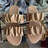 Fashion 2024 Women's Summer New Double-layer Leather Sandals Pleated Flat Bottomed Women's Outdoor Beach Outdoor Slippers