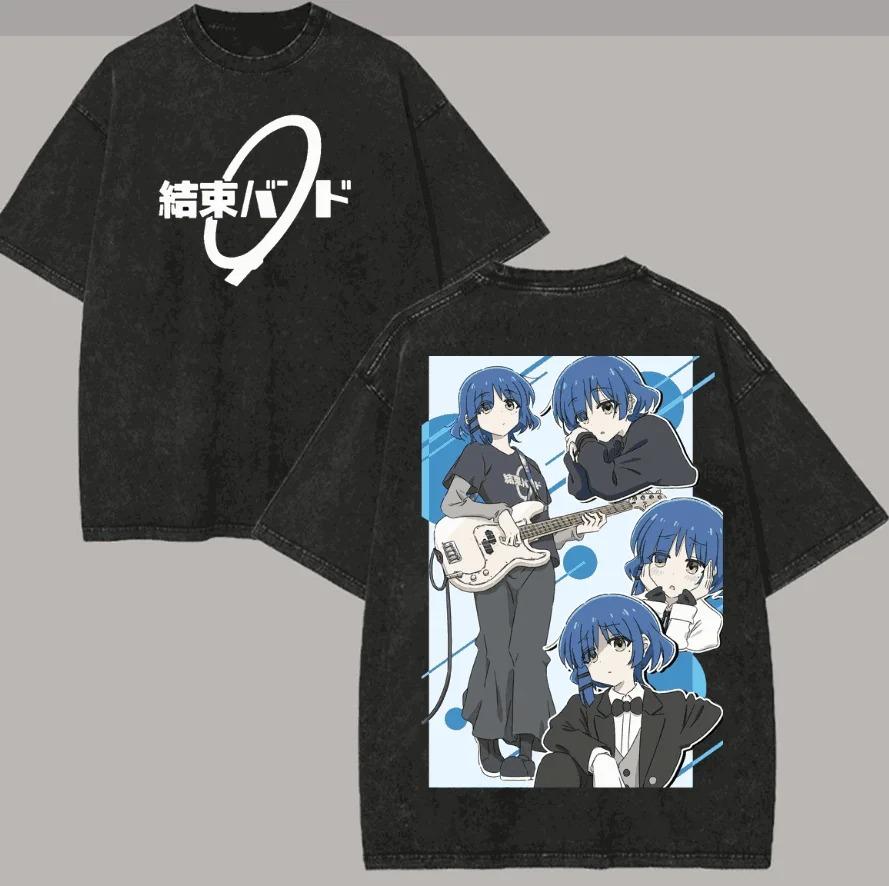 Stylish Washed Black "Bocchi the Rock!" Kessoku Band Anime Casual Cotton Short-Sleeve T-Shirt