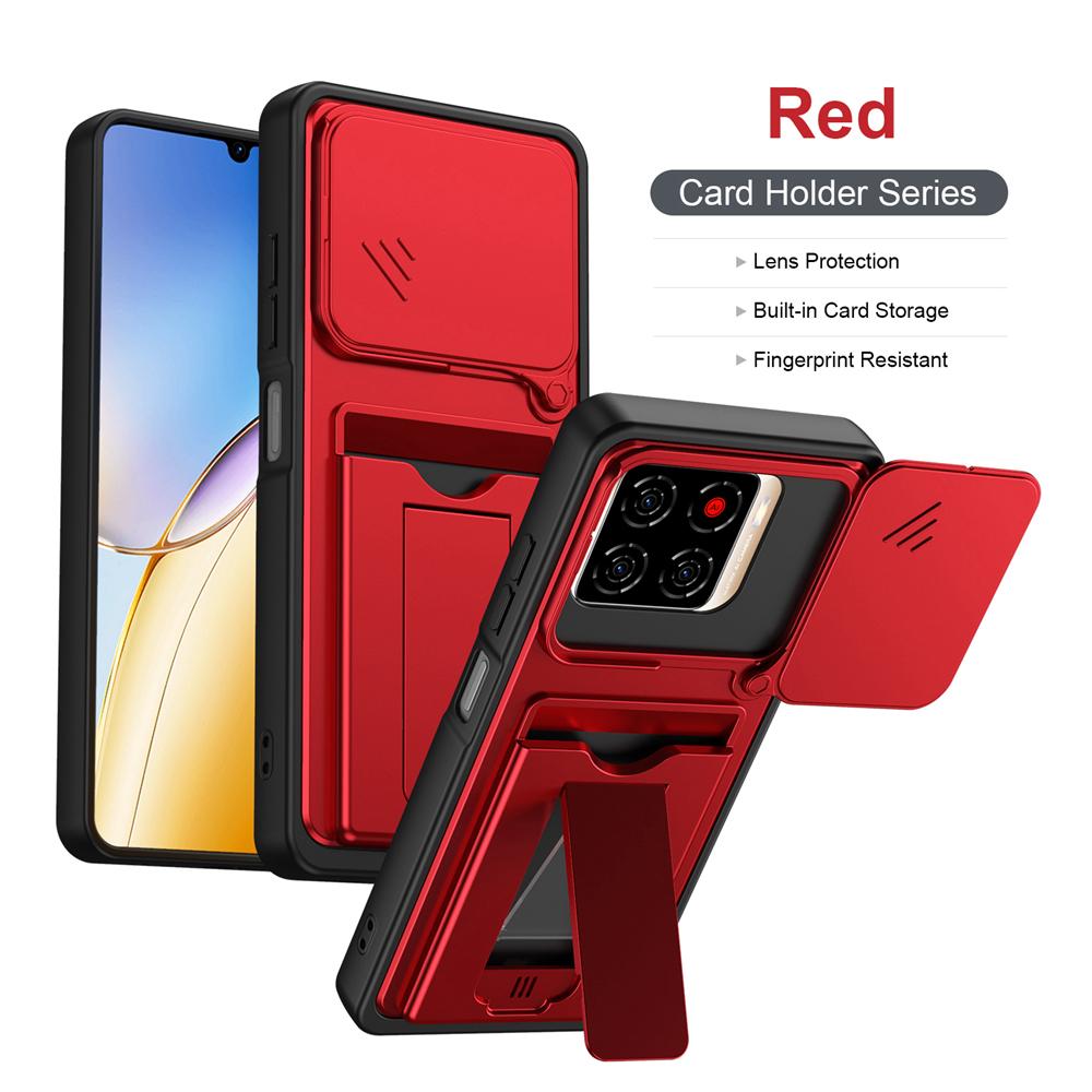 KEYSION Card Slot Holder Bag Phone Case for ZTE Blade A56 Slide Camera Protection Kickstand Shockproof Cover for Blade A56 Pro